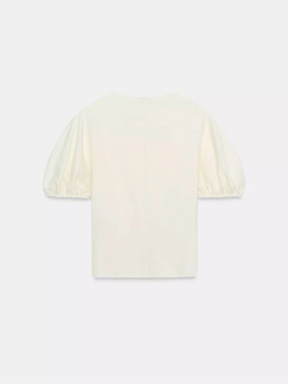 Zara Ivory Puff-Sleeve Crewneck Top